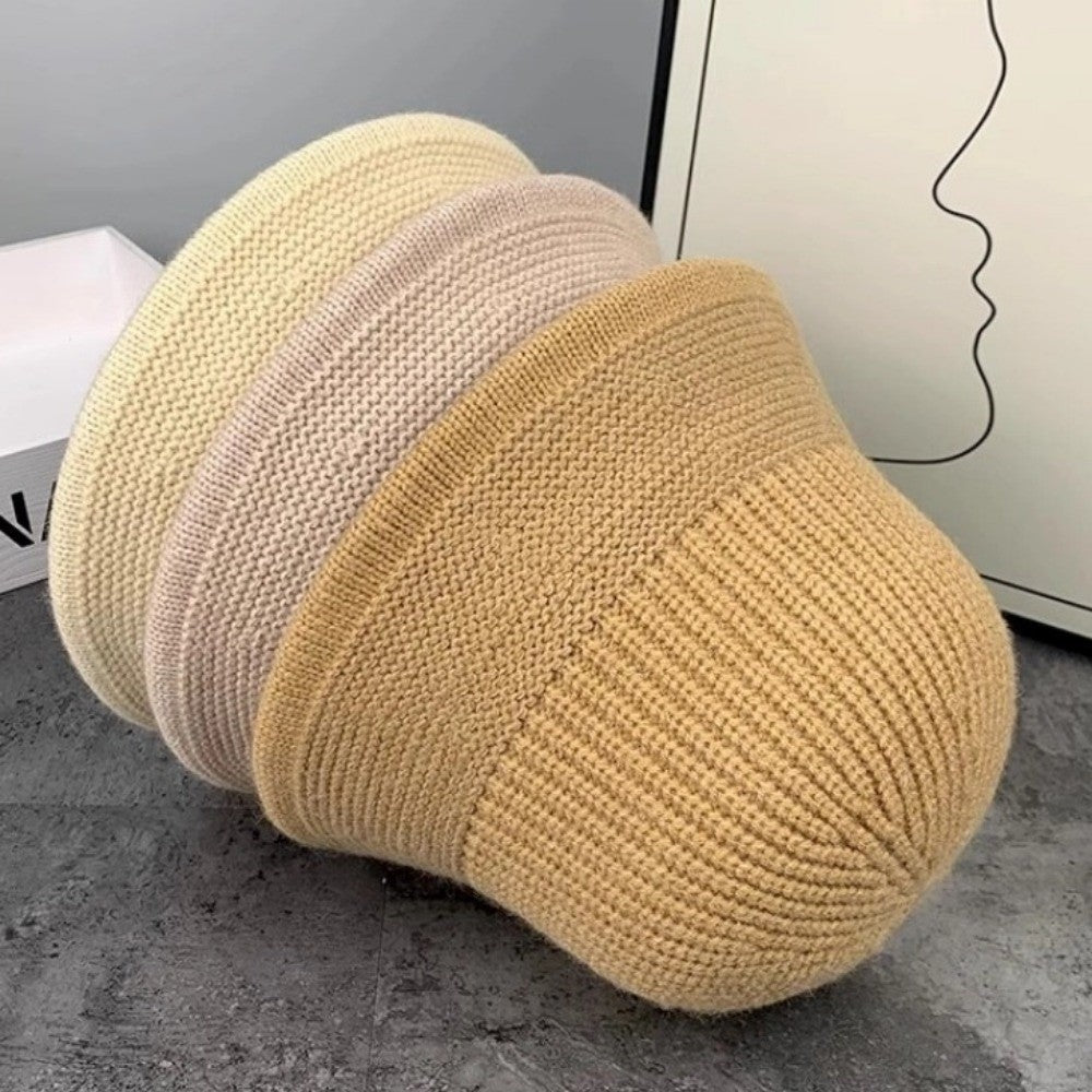 Fashion Autumn Winter Bucket Hat Warm Short Brim Fishing Cap Knitted Face Slimming Fleece Round Top Hat Travel