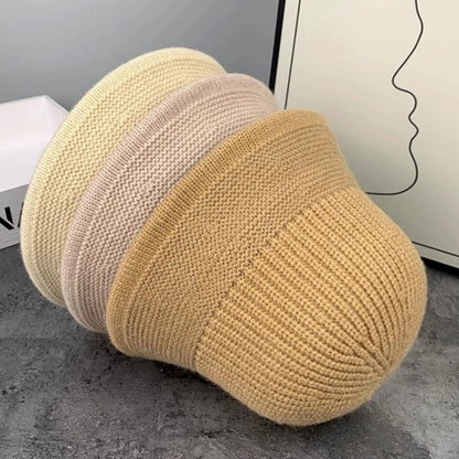 Fashion Autumn Winter Bucket Hat Warm Short Brim Fishing Cap Knitted Face Slimming Fleece Round Top Hat Travel