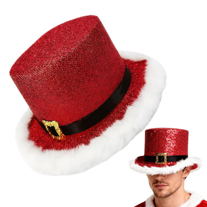 Comfortable Festive Cosplay Caps New Year Christmas Top Hat Red Green Top Hat With White Brim For Men Women Performance Cosplay