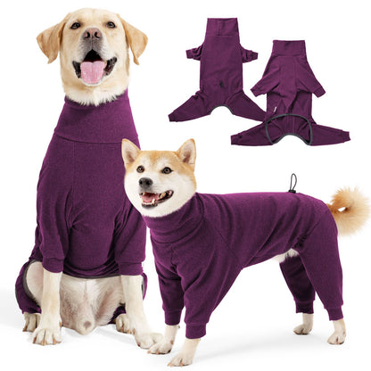 Roupa Quente para Cães à Prova de Vento com Lã, Inverno, Gola Alta, Macacão Completo para Cães Grandes com 4 Patas, Ajustável e Macio