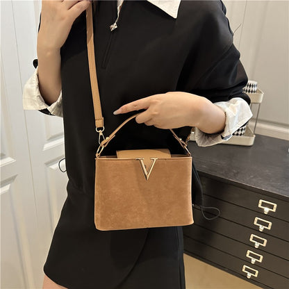 Fashionable Mini Suede Women's Bag, Faux Suede Tote Bag, Hardware Lock Buckle Decoration Handbag Purse Shoulder Cross Body Bags