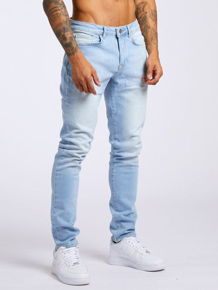 Calça Jeans Masculina Elástica Skinny Cor Sólida Calça Lápis Elástica Jeans Slim Fit Corrida Streetwear Calça Jeans Casual Preto