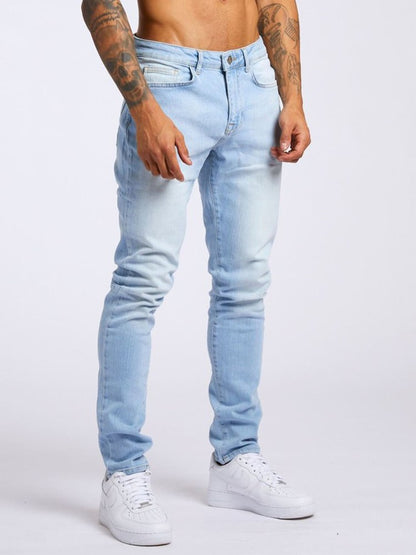 Calça Jeans Masculina Elástica Skinny Cor Sólida Calça Lápis Elástica Jeans Slim Fit Corrida Streetwear Calça Jeans Casual Preto