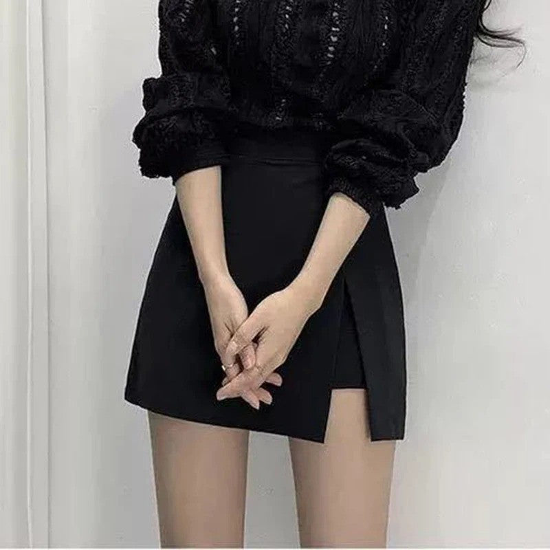 Black Mini Skirts Women Irregular Side Slits High Waist A Line Shorts Skirts Summer Korean Fashion Chic Hip Wrap Skirt Female