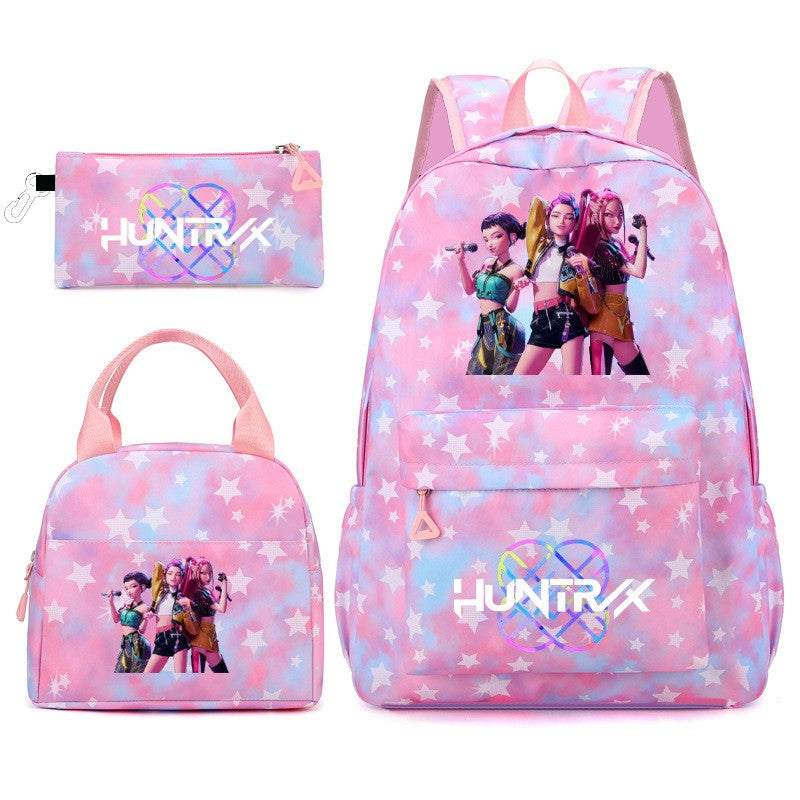3pçs Mochilas K-pop Demon Hunters Desenho Animado Anime Escolar com Lancheira Mochilas Infantis Impermeáveis Presentes para Aluno