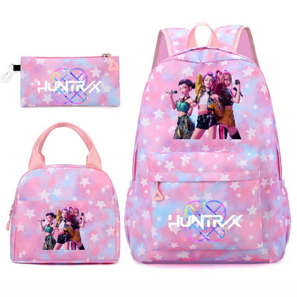 3pçs Mochilas K-pop Demon Hunters Desenho Animado Anime Escolar com Lancheira Mochilas Infantis Impermeáveis Presentes para Aluno