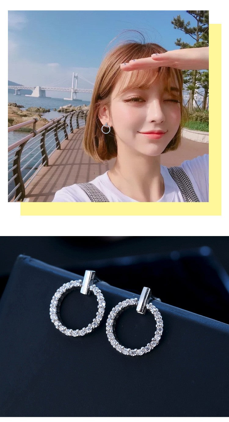 LByzHan Frete Grátis Moda 925 Prata Esterlina Cristal Strass Geométrico Redondo Brincos Para Mulheres Belas Joias