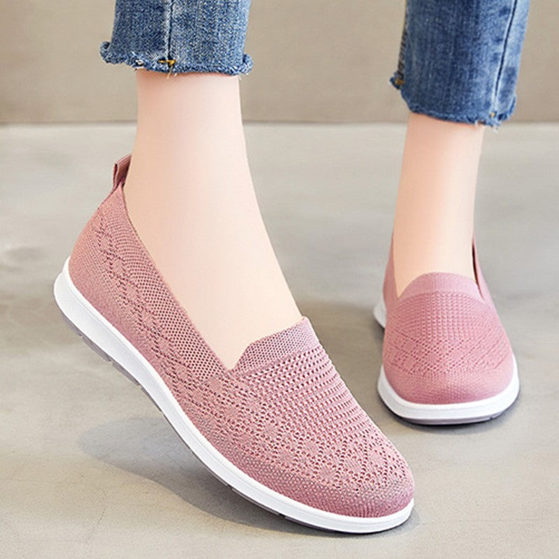 Spring Summer Breathable Knitted Flats for Women 2025 Comfortable Slip On Mom Shoes Woman Slip On Non Slip Casual Sneaker Female