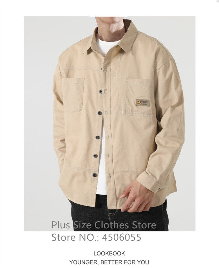 Loose Casual Boys Shirts Outdoor Long Sleeve Army Green Cotton 7XL 8XL 9XL 10XL 150KG Plus Size Cargo Blouses Black Men Clothes