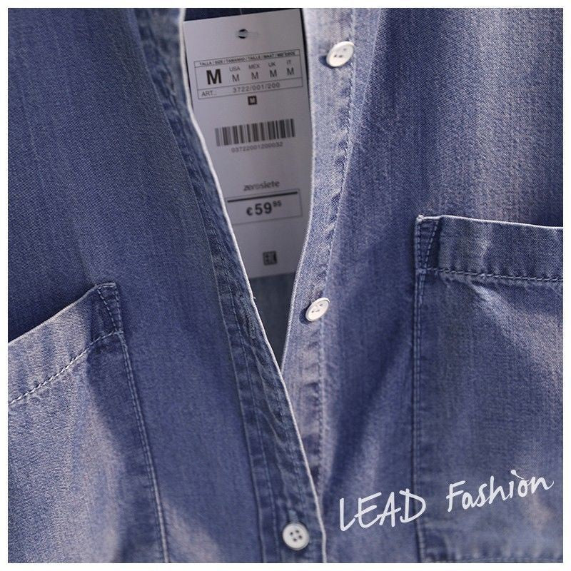 Fashion Women's Clothing Shirt Medium Long Containing Cotton Shirt Loose Fit Long Sleeve Double Pocket Rolled Sleeve Thin Blouse