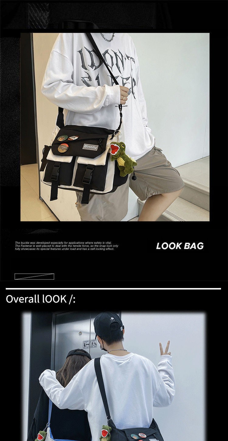 Japanese Simple Messenger Bag Student Nylon Waterproof Canvas Handbag Shoulder Crossbody Bags for Women Men Satchels Bolsas