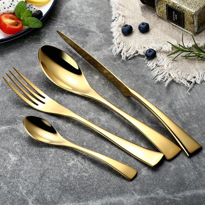 Conjunto de Talheres 24 Peças Aço Inoxidável 18/10 Talheres Pesados Prata Luxo Faca Garfo Colher Louça Próprio para Máquina de Lavar Louça