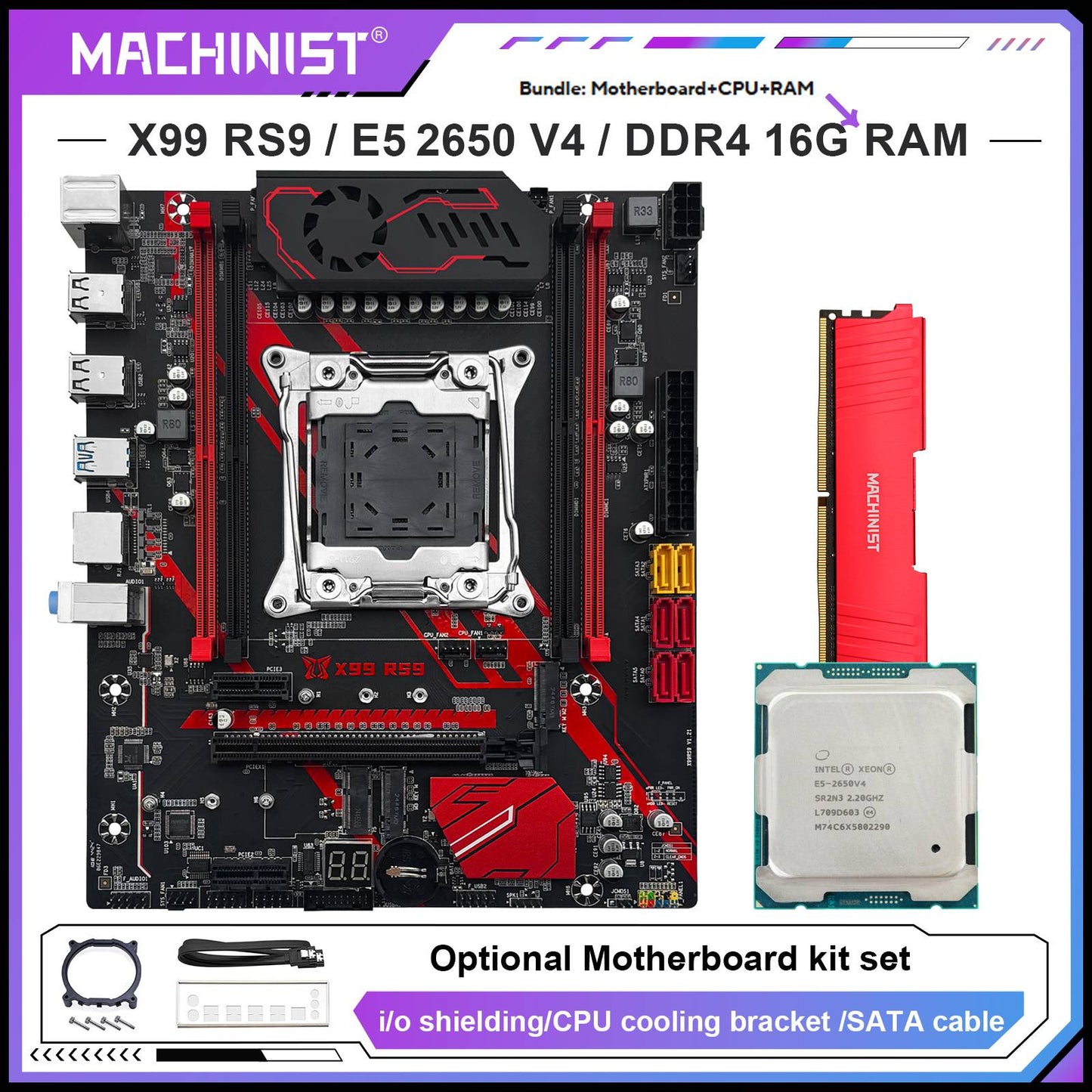 Placa-mãe MACHINIST X99 RS9 com kit opcional de processador Xeon E5 2680 V4 LGA 2011-3 e conjunto de memória ECC DDR4 de 16 GB 2400 MHz USB3.0