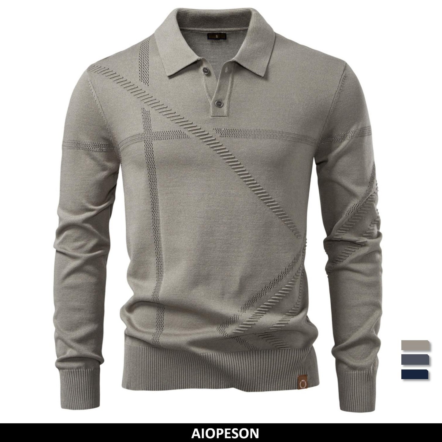 New Autumn Winter Thermal Comfort Mens Polo Shirt For Solid Stripe Long Sleeve Slim Fit Warm Social Casual Sweater for Men