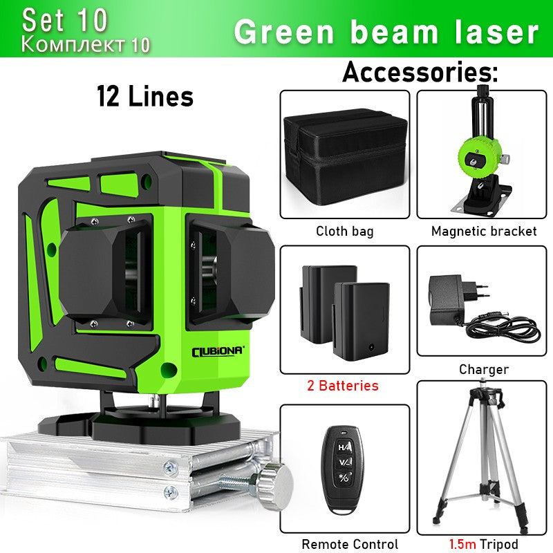 Nível a Laser Clubiona 16/12 Linhas linha verde Autonivelante 360 Horizontal e Vertical Nível a Laser de Feixe Verde Super Potente