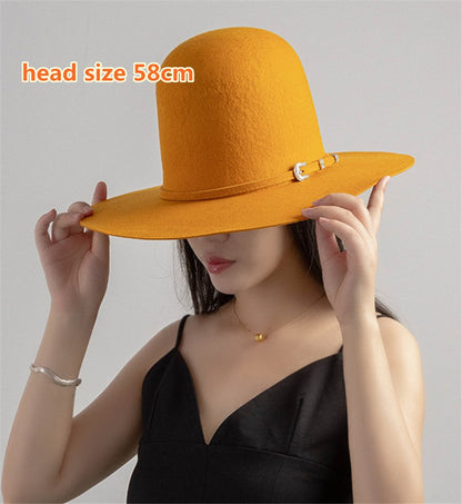 202409-HH2103B ins elegante chapéu de feltro de inverno de lã com coroa alta e cinto 58cm de circunferência modelo desfile chapéu de sol masculino feminino para lazer