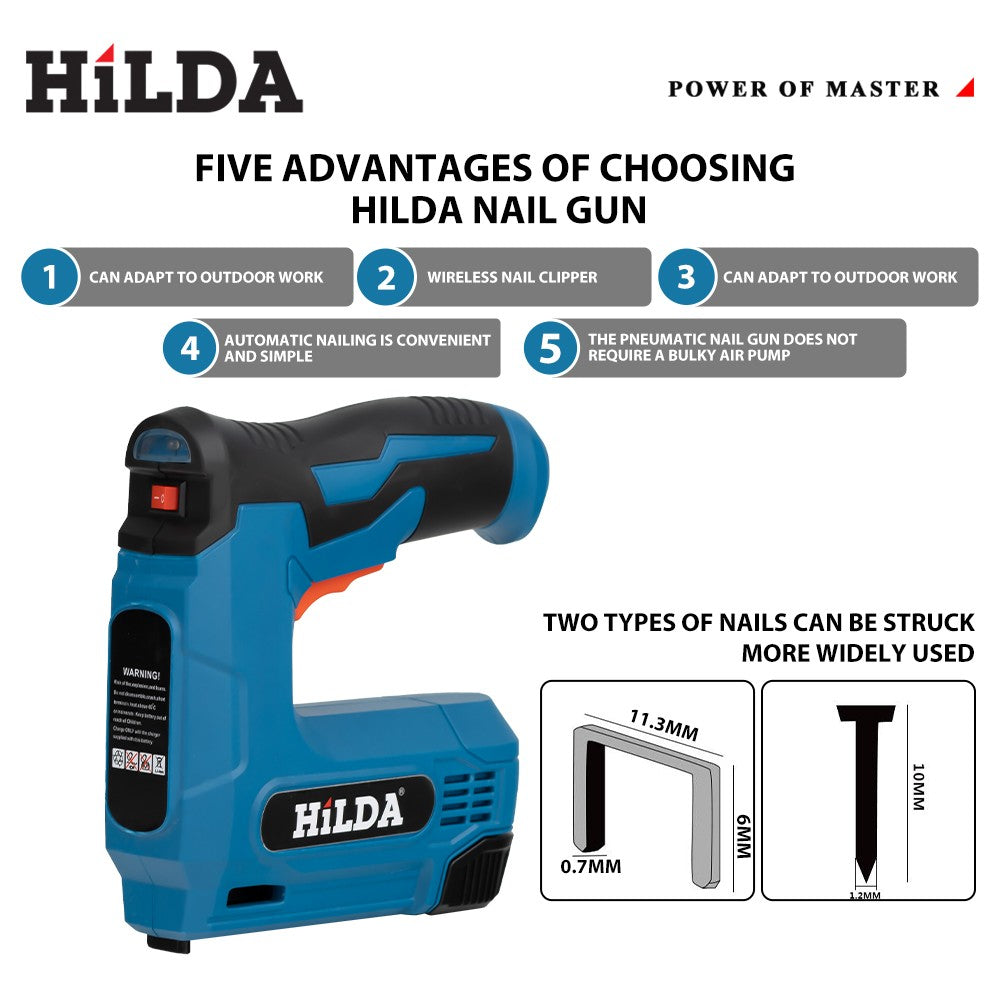 HILDA USBElectric 2 em 1 pistola de pregos a ar móveis pistola pneumática grampeador de moldura de madeira ferramenta pneumática ferramentas elétricas com 2000 unidades de grampos
