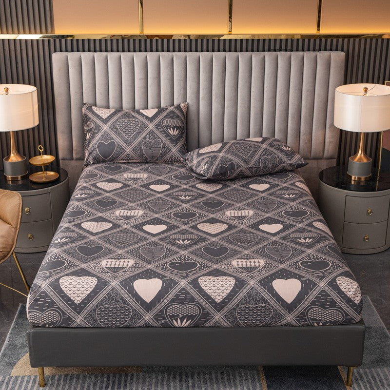 Love Theme Printed Brushed Queen Size Fitted sheet And Pillowcases Set Skin-friendly Bed Cover with Pillowcases For All Seasons