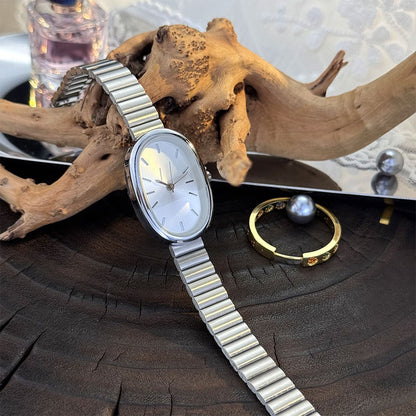 New Golden Retro Fashion Elliptical Quartz Watch Ladies Steel Strap Gold Watch Stylish Niche Timepiece