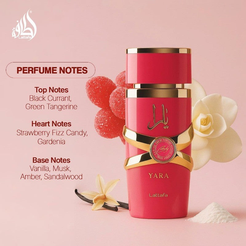 Lattafa Yara Kit 2 Peças Eau de Parfum Femmen Spray 100ml Perfumes Árabes Originais Duradouro Floral Feromônios Perfume Maquiagem 3.4 Oz