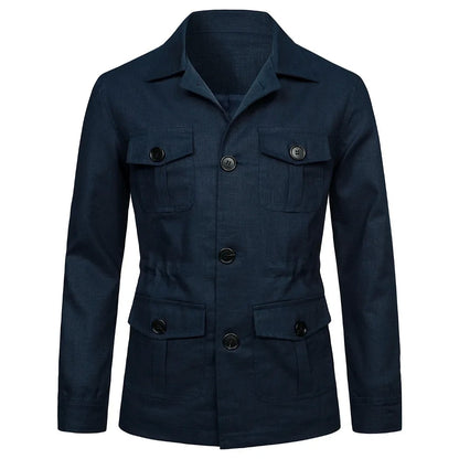 Mens Coats Safari Jacket Linen British Retro Gentry Suit Pockets Outerwear Fashion Solid Color Male Tops