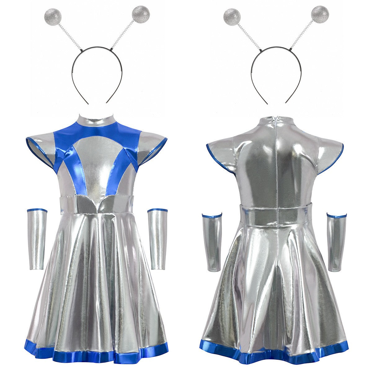 Cyber Alien Laser Reflective Alien Cosplay Dress, Adult and Children's Party Outfit, Including Tentacle Headpiece