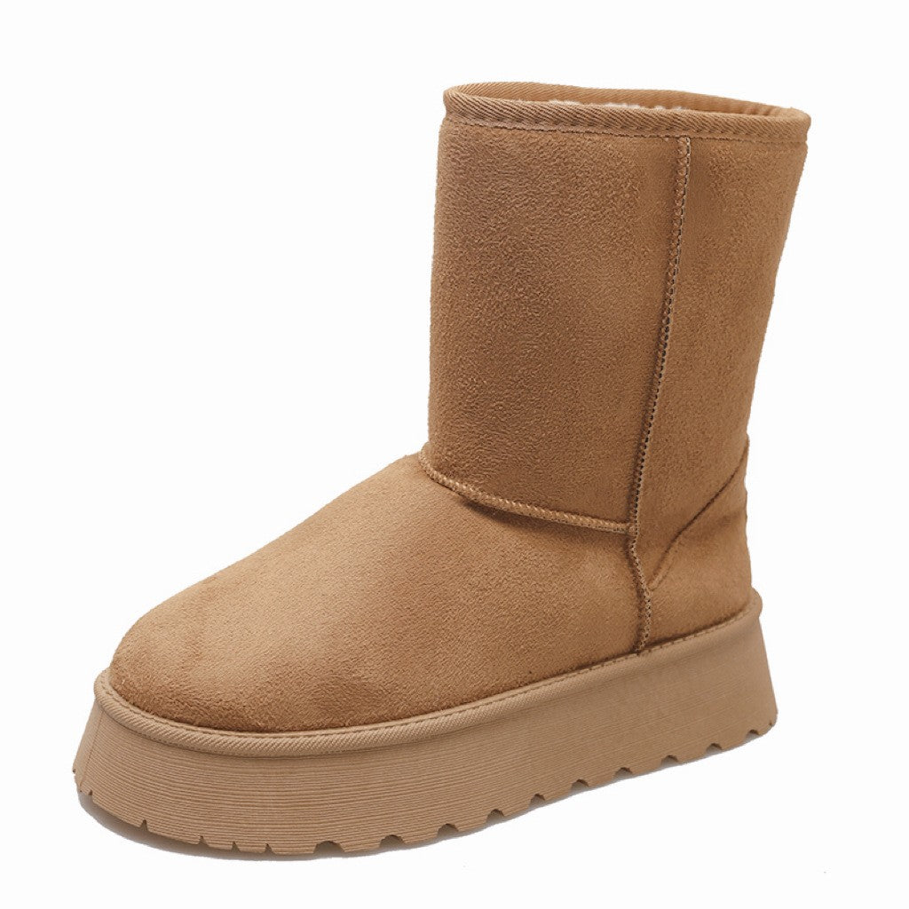 2024 winter new thick-soled and fleece snow boots round head fashion set feet in mid-barrel cotton shoes