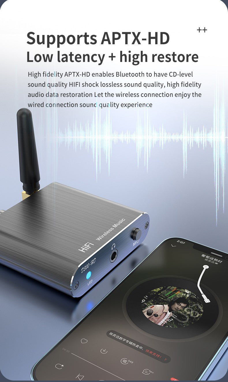 Qualcomm APTX-HD Bluetooth 5.2 Audio Receiver Hifi Stereo Music CD-Quality Sound 3.5mm AUX Coaxial Optical Fiber Wirelss Adapter