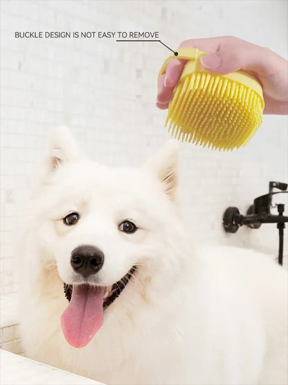 Escova de Banho para Animais de Estimação em Borracha Macia de Silicone com Reservatório de Shampoo Integrado Desembaraçadora e Autolimpante para Cães e Gatos Escova de Banho