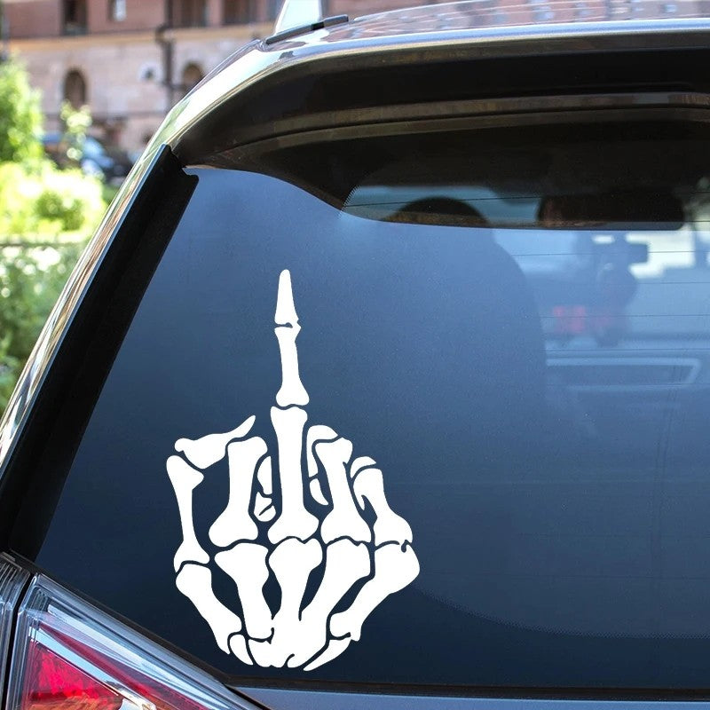 Skull Skeleton Bone Middle Finger Flipping Off Vinyl Decal Car Sticker Waterproof Auto Decors for Bumper Rear Window