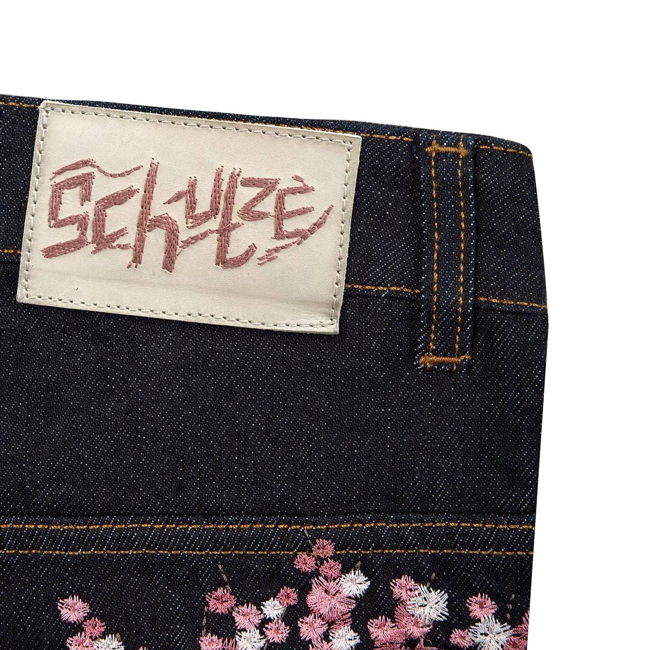 Calça Jeans Y2k Retrô Masculina Casual Larga Reta Wide Leg de Alta Qualidade Streetwear Hiphop com Bordado de Flor de Cerejeira na Bainha