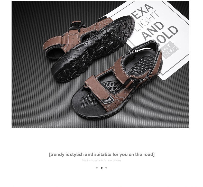 Summer Men Sandals PU Leather Lightweight Open Toe Flat Mens Casual Shoes Outdoor Walking Sandals for Men Beach Shoes Size 39-46