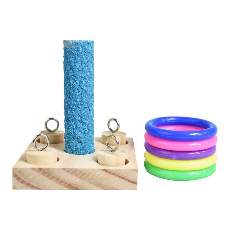 Conjunto de Brinquedos de Treinamento para Pássaros, Quebra-cabeça de Blocos de Madeira para Papagaios, Anéis Plásticos Coloridos, Brinquedo de Mastigar para Treinamento de Inteligência, Suprimentos para Pássaros
