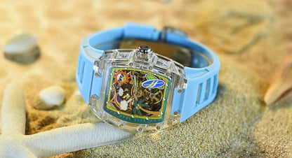New PINDU Watch Unique Dial Design Style Men Mechanical Watch Summer Beach Fashion Watch Glowing Waterproof Resin silicone strap
