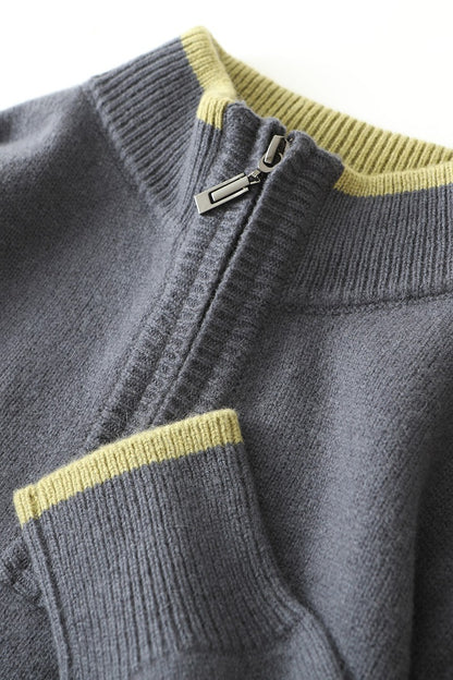 New Men Knitted Half Zipper Style Pullover Pure Australian Wool Sweater Splicing Edge Decoration High quality Thicken Warm Tops