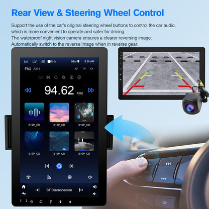 Haudio 10.1" Rádio Automotivo Rotativo de 1 Din, Tela Sensível ao Toque com Carplay e Android Auto Sem Fio/GPS/BT 4.1/Câmera de Ré/FM