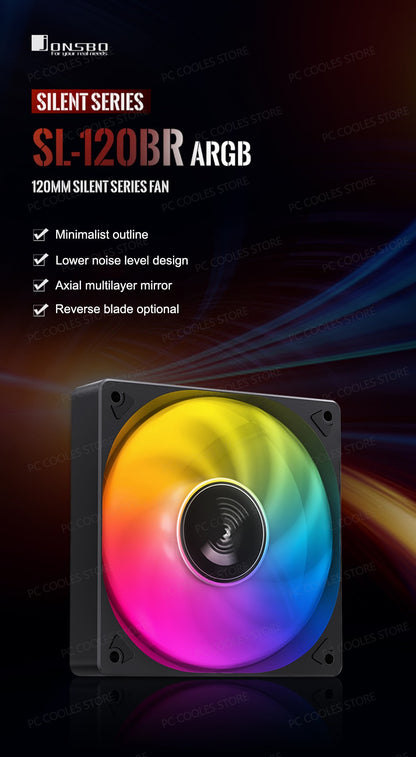 JONSBO SL-120 White/Black 120mm Case Fan 5V 3PIN ARGB Silent CPU Cooler Fan 4PIN PWM Serializable Reverse Fan