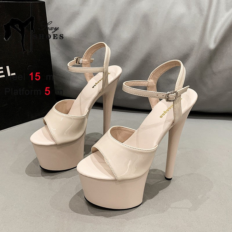 20CM 17 15cm Super High Heeled Nightclub Thin Heels Women's Platform Sandals Ankle Buckle Fashion Pole Dancing Shoes Plus Size