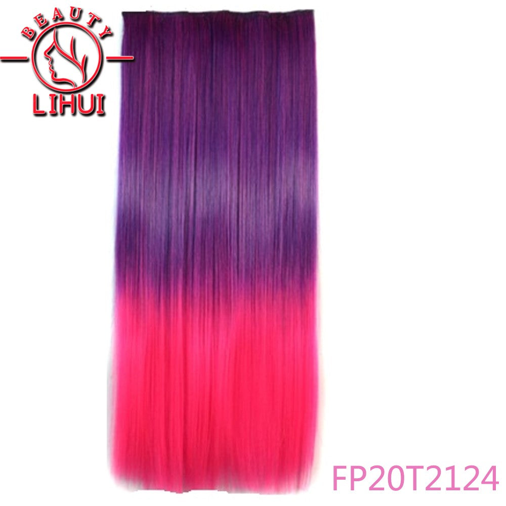 Extensões de cabelo sintéticas com clipe, longas e lisas, com 5 clipes em uma única peça, extensões de cabelo multicoloridas LIHUI