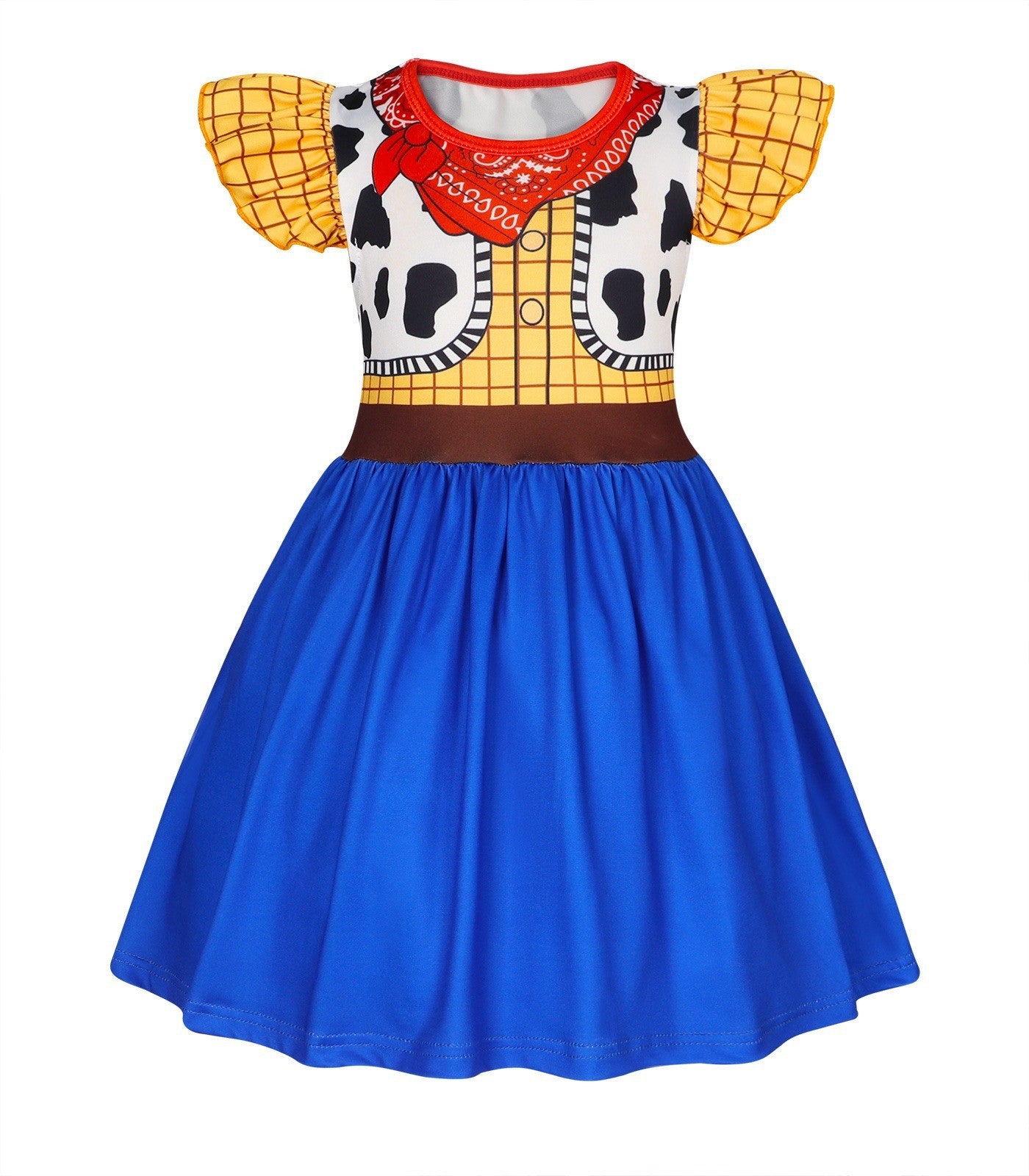 New Western-Style Dress Cartoon Movie Cosplay Dress Milk Silk 3D Digital Print Ruffled Puff Sleeves Summer Halloween Party Set