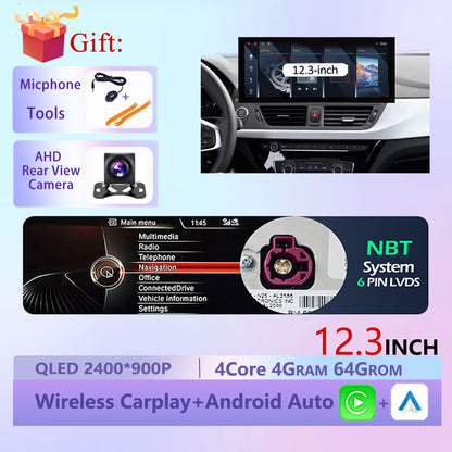 Estéreo Touchscreen Wireless CarPlay Android 15 Para BMW Série 1 F20 F21 F22 F23 2016 - 2023 Sistema NBT/EVO WiFi GPS 4G F6NAVI