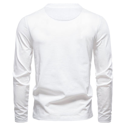 AIOPESON Men's Long SleeveT-shirt Fashion HIgh Quality Cotton t shirt for man button collar basic tshirt