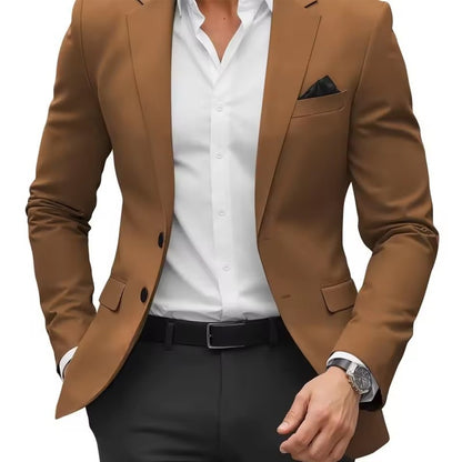 Four Seasons Men's Solid Color Suit Jacket Men's Slim Fit Version Flip Pocket Casual Suit Jacket Chest Fake Pocket Design Suit