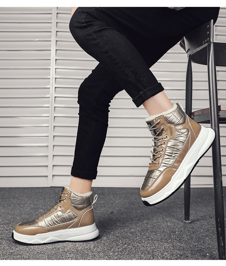 Trendy Silver Winter Boots Man High top Sneakers Outdoor Warm Plush Men's Snow Boots Platform Furry Ankle Boots Men Casual Boot