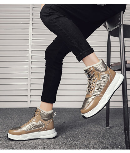 Trendy Silver Winter Boots Man High top Sneakers Outdoor Warm Plush Men's Snow Boots Platform Furry Ankle Boots Men Casual Boot