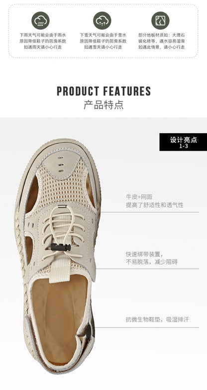 Sandals men's tide summer new style leather toe cap outdoor leisure sports hollow sandals beach shoes Handmade mesh men shoes