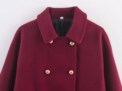 Thickened Double-Breasted Warm Collar Two-Tone Women's Winter Coat Fashionable Commute Style Polyester Fiber Long Sleeve Coat