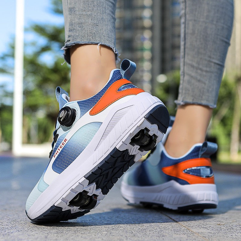 Kids Two Wheels Roller Skating Shoes With Light Magic Stick Walking Shoes Detachable Wheels Roller Skate Shoes For Teenagers