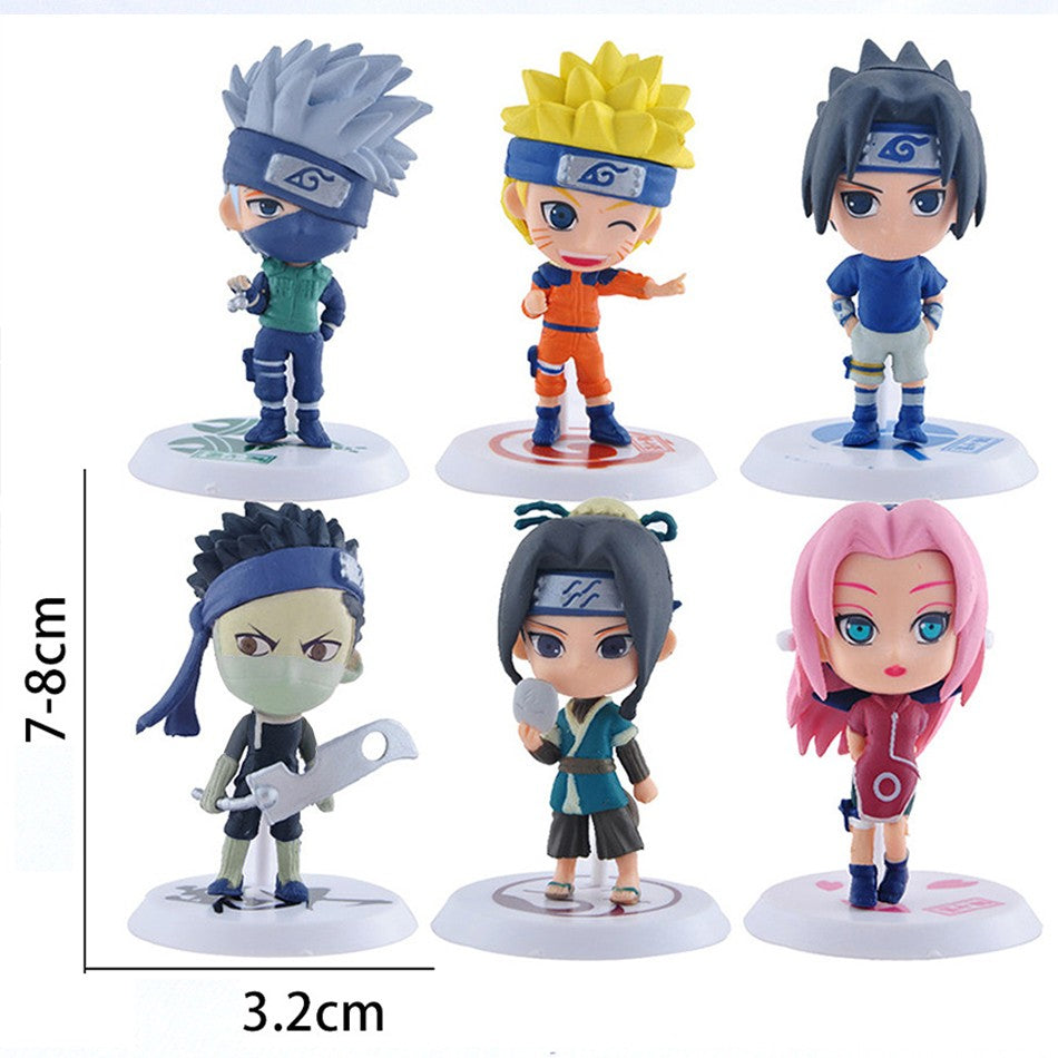 6 Unidades/Lote Versão Q NARUTO Sasuke Gaara Uchiha Madara Boneco 7-8cm 2 Estilos Base de Personalidade Mini Estatuetas Decoração Boneca Presentes