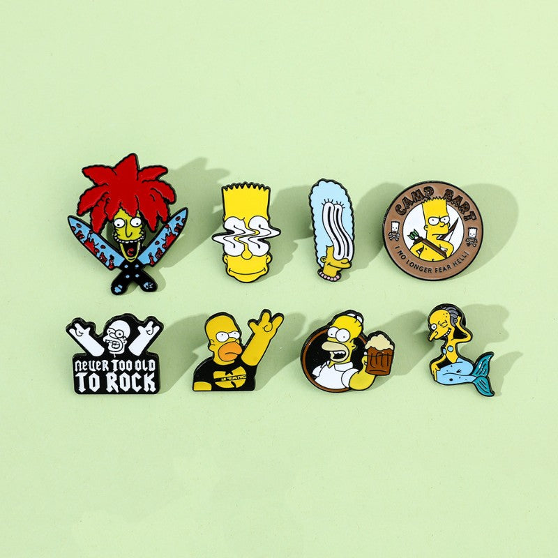 8 Peças The Simpsons Esmalte Pin Desenho Animado Bart Simpson Homer Jay Simpson Broche de Metal Jaqueta Jeans Lapela Joias Brinquedo
